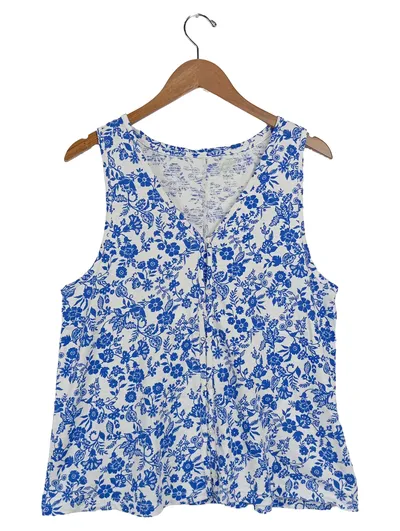 LANDS' END Damen Bluse M Blumenmuster V-Ausschnitt Ärmellos Casual