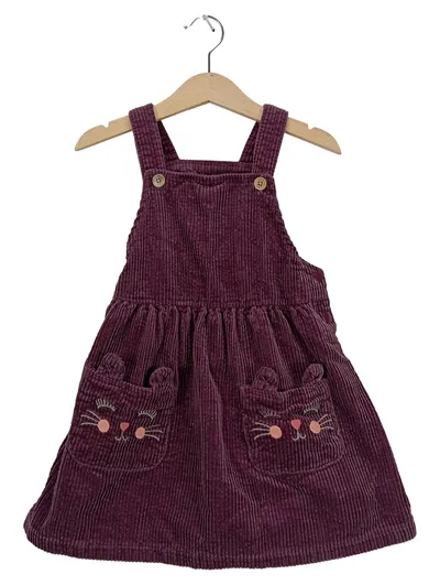 Lindex Mädchen Latzkleid Cord Katze Gr. 92 Lila Freizeit Herbst Winter