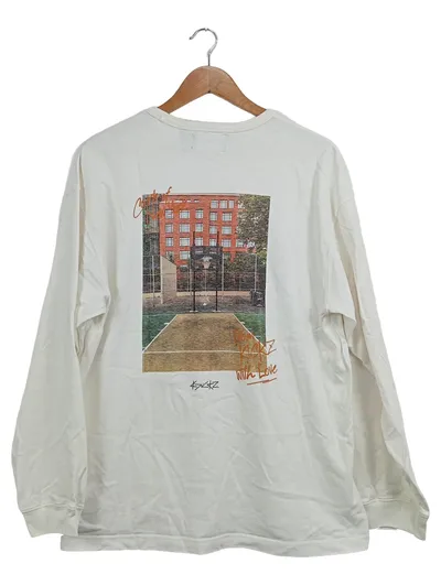 KICKZ Langarmshirt Herren Gr. L Weiß Basketball Court Print Streetwear