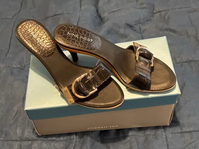 Nine West Damen Sandaletten Elegant Schwarz Leder Tierdruck Gr. 37 Party