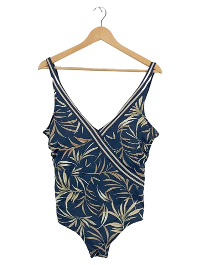 Schiesser Damen Badeanzug Blumenmuster Raffungen Träger Blau Gr. 42