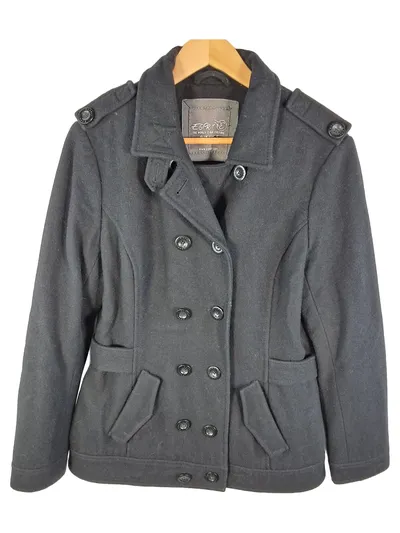 Esprit Damen Wollmantel Kurzmantel Schwarz Gr. 42 Wolle Klassisch