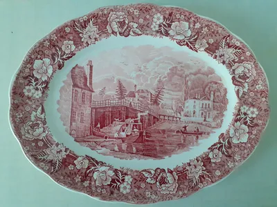 PALISSY POTTERY Servierplatte Vintage Rot Thames River Szenen Porzellan