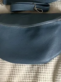 Leder Bauchtasche Damen Gürteltasche Blau Crossbody Bag Stoffgurt 3