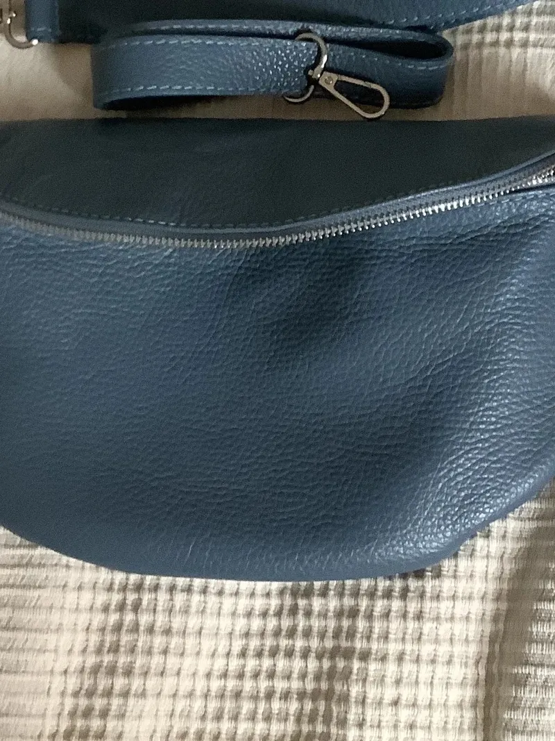 Leder Bauchtasche Damen Gürteltasche Blau Crossbody Bag Stoffgurt 3