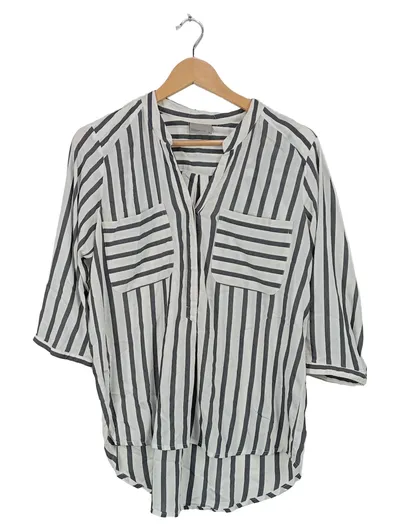 VERO MODA Damen Bluse Gr. M gestreift weiß grau 3/4-Arm Viskose