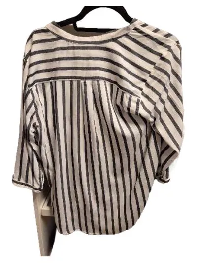 VERO MODA Damen Bluse Gr. M gestreift weiß grau 3/4-Arm Viskose