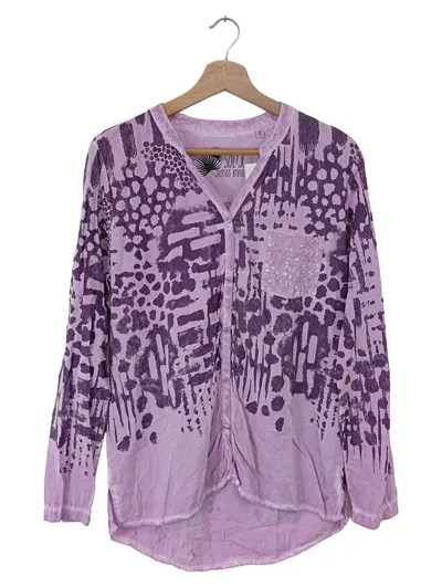 SOCCX Damen Langarmshirt Gr. 38/M Lila Modern Pailletten Oberteil