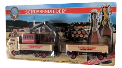 Schussenrieder Modell LKW mit Kran Anhänger Brauerei Mehrfarbig