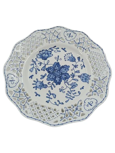 Hutschenreuther Zwiebelmuster Durchbruchteller Porzellan Blau Weiß 19cm
