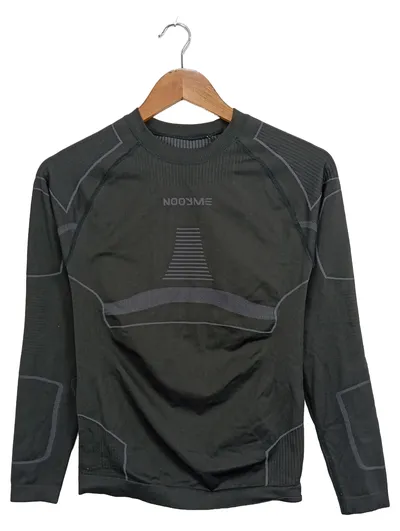 NOOYME Sport Shirt Herren Langarm Strukturmuster Logo Print Schwarz L