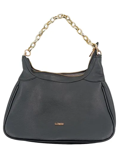 L.CREDI Damen Henkeltasche Schwarz Goldkette Elegant Kunstleder