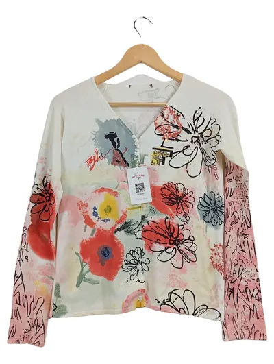 Apanage Damen Strickjacke 36/S Mehrfarbig Blumenmuster Langarm Cardigan