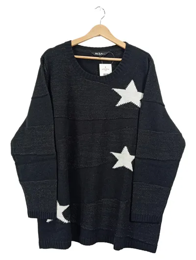 Ulla Popken Damen Pullover Sterne Schwarz Weiß Gr. 50/52 Strick