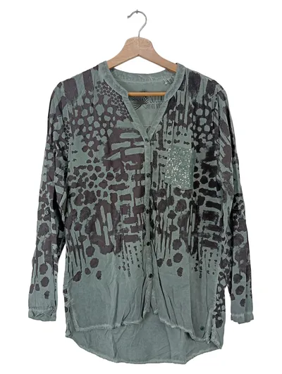 SOCCX Damen Hemdbluse Petrol Abstrakt Gr. 38/M Casual Modern