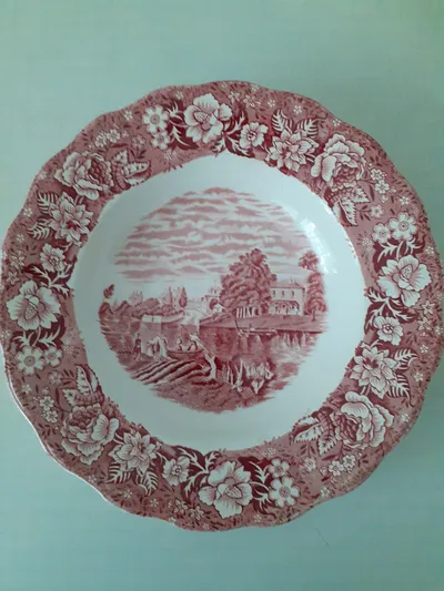 Palissy Suppenteller Vintage Rot Porzellan Landschaft Thames River Scenes 23cm
