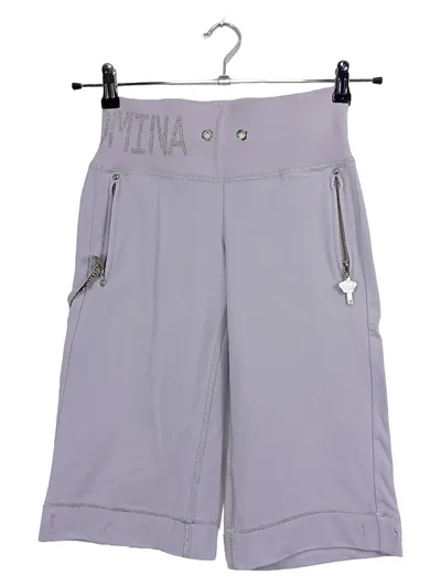 Fracomina Damen Stoffhose Caprihose Gr. S Lila Casual mit Strass