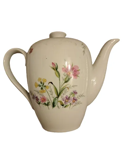Lichte VEB Porzellan Teekanne Blumenmuster DDR Vintage Weiß 1,5L