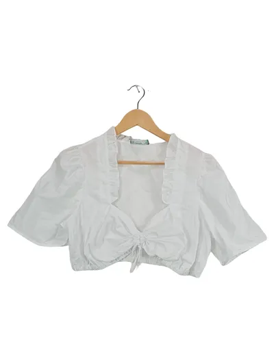 Country Line Damen Trachtenbluse Dirndlbluse Gr. 50 Weiß Rüschen Kurzarm