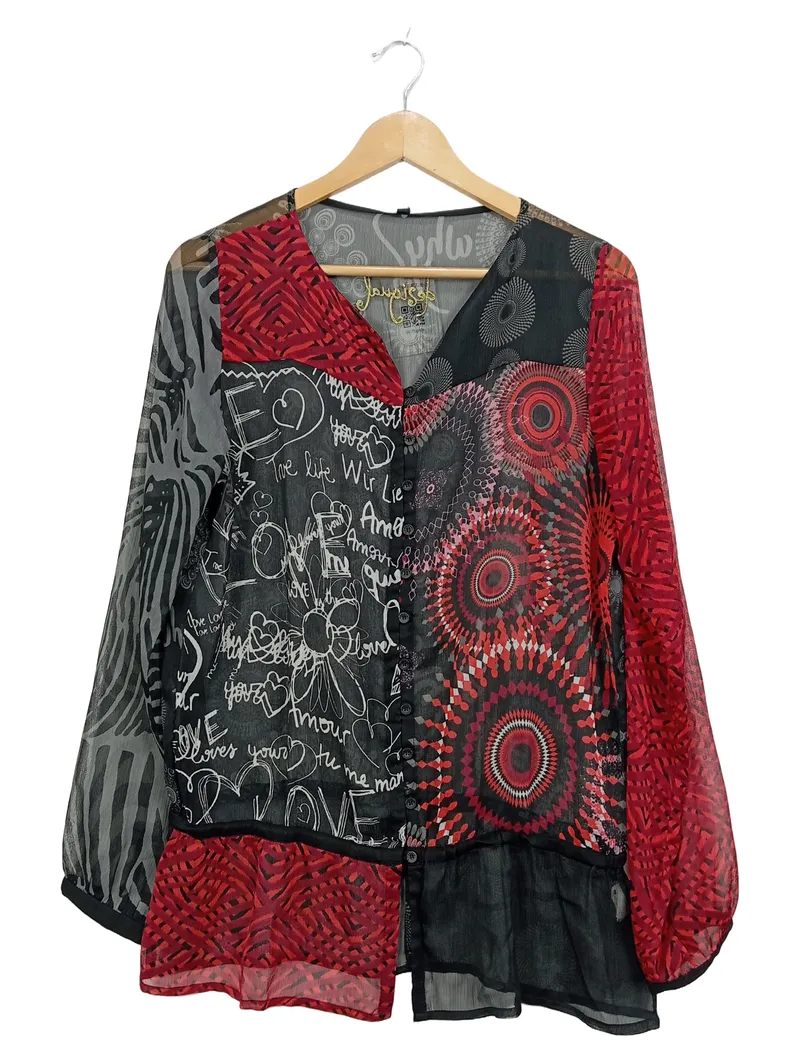 Desigual Damen Bluse Langarm Abstrakt Bohemian Mehrfarbig Gr. M 1