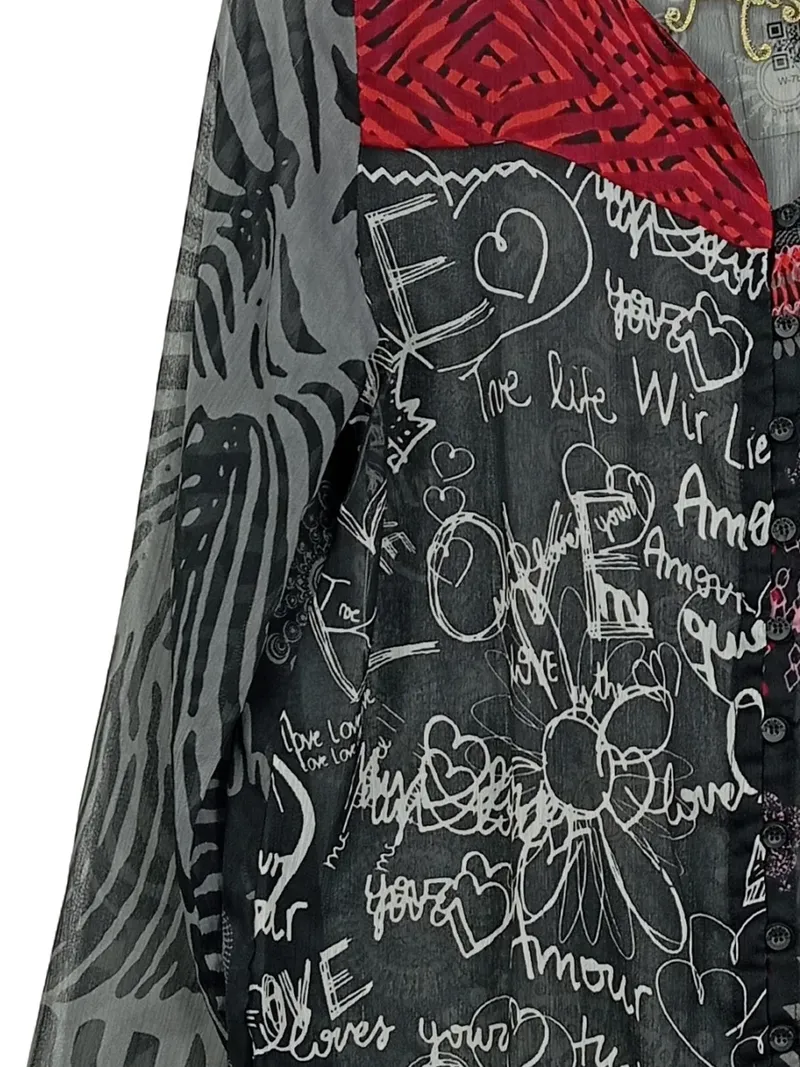 Desigual Damen Bluse Langarm Abstrakt Bohemian Mehrfarbig Gr. M 3