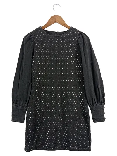 MNG Damen Freizeitkleid Grau XS Punkte Pailletten Casual Minikleid