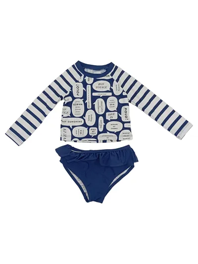 Kate Spade Kinder Badeanzug Gr. 86 Blau Gestreift Maritim Langarm Rüschen