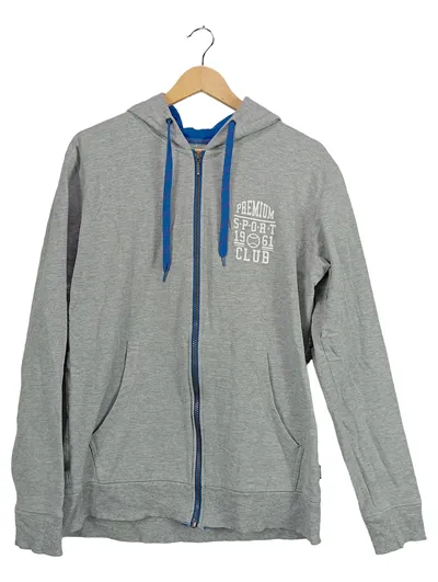 Eibsee Herren Kapuzenpullover Grau M Sportlich Logo-Print Reißverschluss