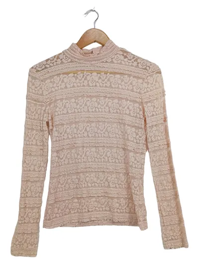 ZARA Damen Spitzenbluse Langarm Rosa Gr. 36/S Feminin Elegant