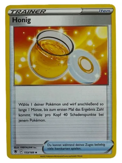 Pokémon Honig Trainer Item Karte 153/189 Deutsch Sammelkarte Gelb
