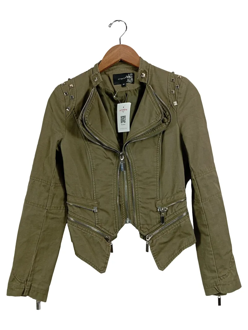 Attentif Damen Blouson Jacke 36;S Oliv Biker Nieten Streetwear 1