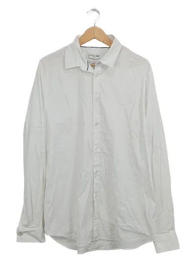 Lacoste Herren Business Hemd Gr. 44 Weiß Langarm Slim Fit Baumwolle