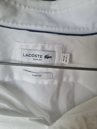 Lacoste Herren Business Hemd Gr. 44 Weiß Langarm Slim Fit Baumwolle