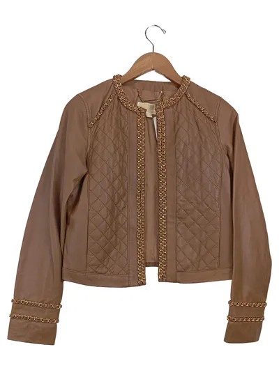 Michael Kors Damen Lederjacke 36/S mit Kettenbesatz Braun Modisch