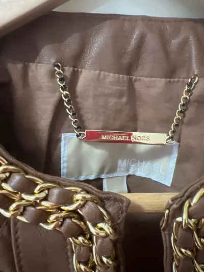 Michael Kors Damen Lederjacke 36/S mit Kettenbesatz Braun Modisch