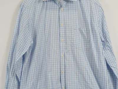 Camargue Business Hemd Herren Gr. L kariert blau weiß Baumwolle Langarm