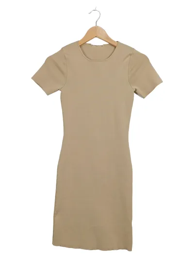 EDITED Damen Strickkleid Gr. 36/S Beige Rippstrick Bodycon Basic