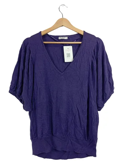 Tom Tailor Damen Pullover V-Ausschnitt Lila Gr. L Casual Kurzarm