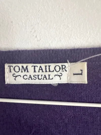 Tom Tailor Damen Pullover V-Ausschnitt Lila Gr. L Casual Kurzarm