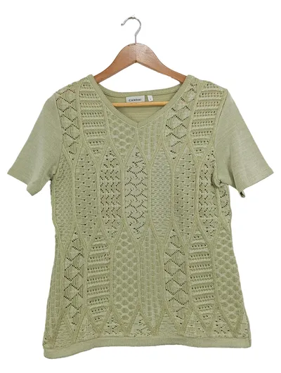 CANDA Damen T-Shirt Grün Lochmuster Gr. 36/S Casual