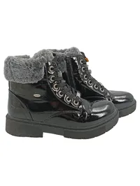 Dockers Stiefelette Damen Gr. 39 Schwarz Lack Fell Reißverschluss Winter Boots 1