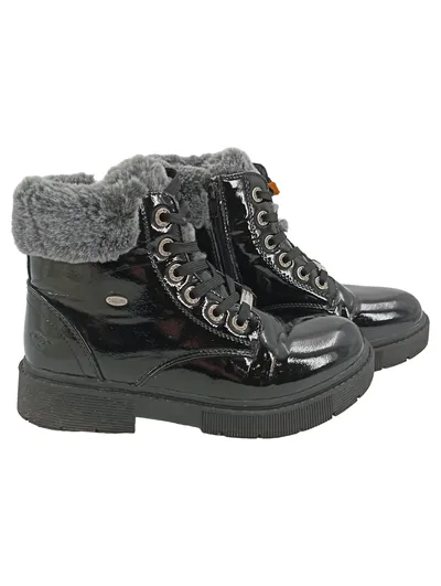 Dockers Stiefelette Damen Gr. 39 Schwarz Lack Fell Reißverschluss Winter Boots