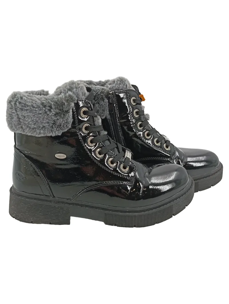 Dockers Stiefelette Damen Gr. 39 Schwarz Lack Fell Reißverschluss Winter Boots 1