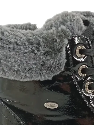 Dockers Stiefelette Damen Gr. 39 Schwarz Lack Fell Reißverschluss Winter Boots