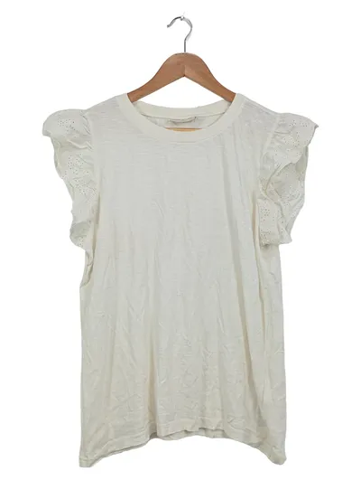 FREE/QUENT Damen T-Shirt Weiß Gr. 38/M Rüschenärmel