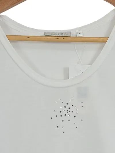CANDA Damen Top Gr. 38/M Weiß Casual Strasssteine