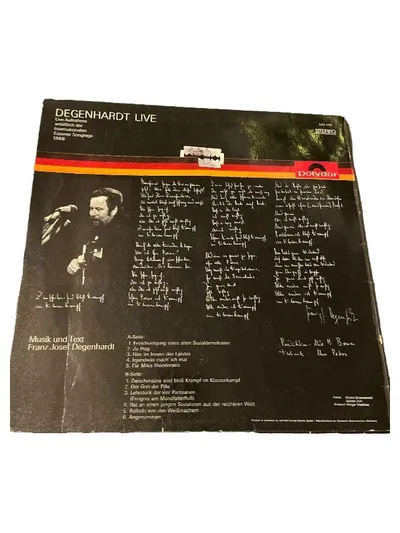 Degenhardt Live - Franz Josef Degenhardt Vinyl LP Polydor