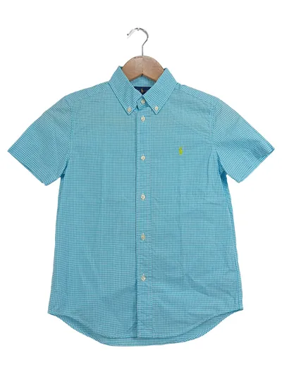 Ralph Lauren Kinder Freizeithemd Gr. 128 Türkis Kariert Kurzarm Preppy