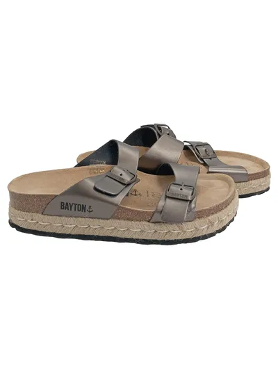Bayton Damen Pantoletten Gr. 40 Grau Casual Espadrille Sandalen