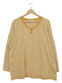 Ulla Popken Langarmshirt Damen Gr. 50/52 Gelb Weiß Gestreift Baumwolle 1